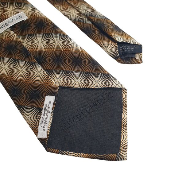 Jhane Barnes Geometric Pattern Silk Tie Designer Japan Gold Black Office Work - Picture 4 of 5
